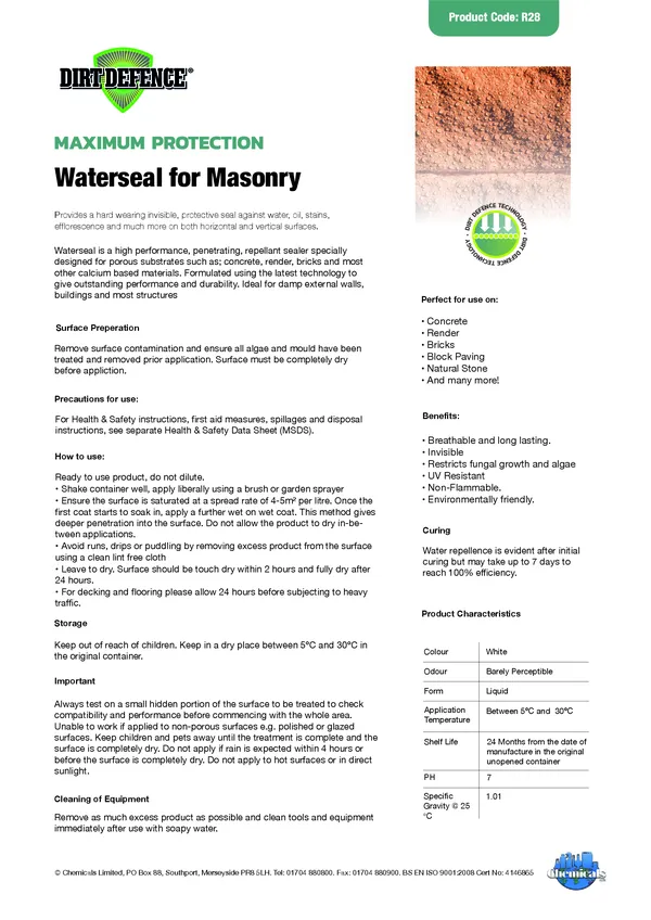 WATERSEAL for Masonry Datasheet PDF 